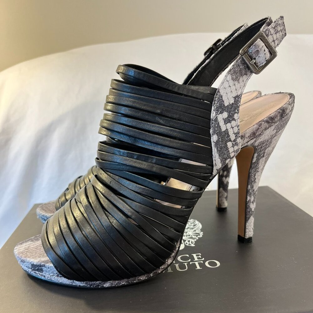 Vince Camuto Black and Snake Print Sandals